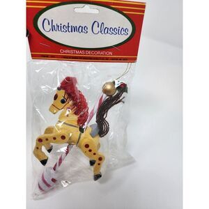 Vintage‎ Bradford Company Yellow Wood Carousel Horse Ornament